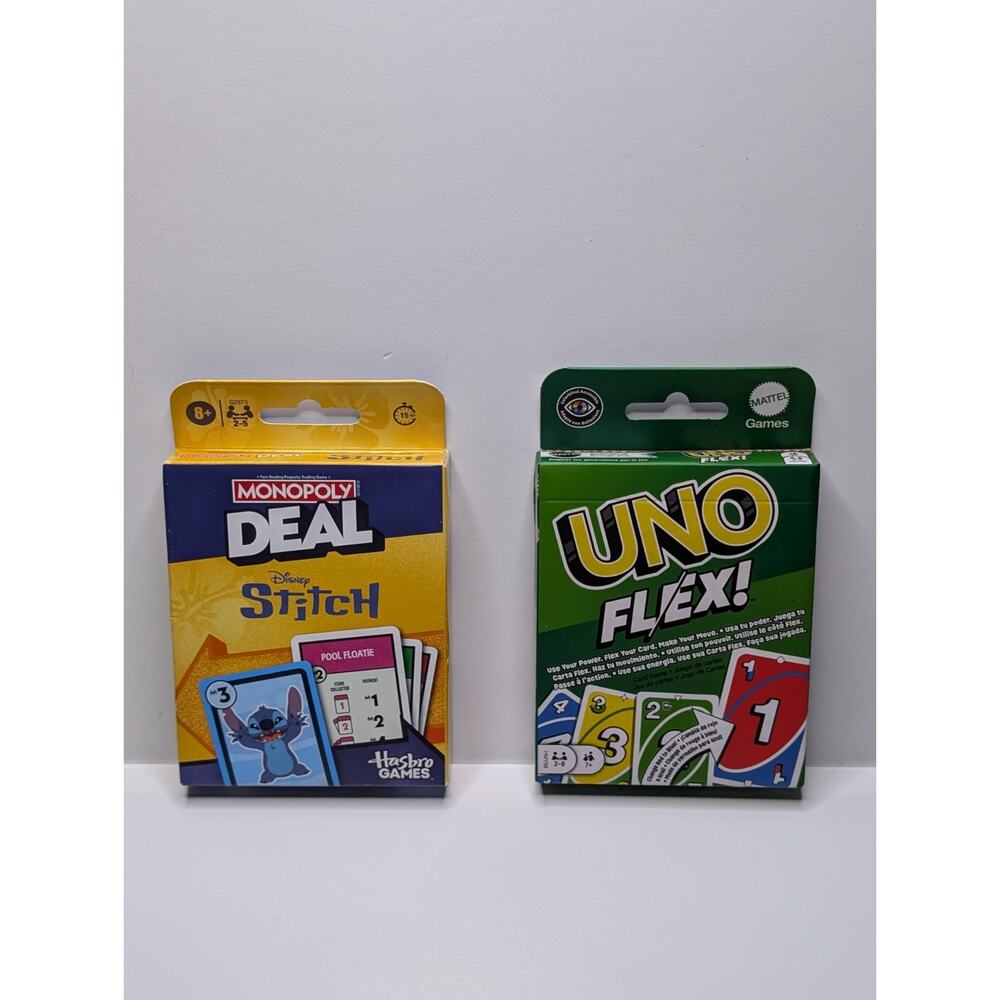 UNO Flex & Monopoly Deal Disney Stitch Card Game Lot Mattel Hasbro Bundle